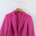 Women's Tailored Longline Blazer with Patch Pockets and Narrow Lapels Fashion Glam