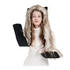 Women's hooded scarf made of luxurious faux fur with ear application and long stola ends Fashion Glam