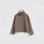 Women's short cut boxy jacket with stand-up collar and asymmetrical button placket Fashion Glam