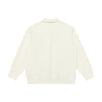 Unisex Long-Sleeve Knit Polo Shirt Sweater with Boxy Fit and Waffle Texture Fashion Glam
