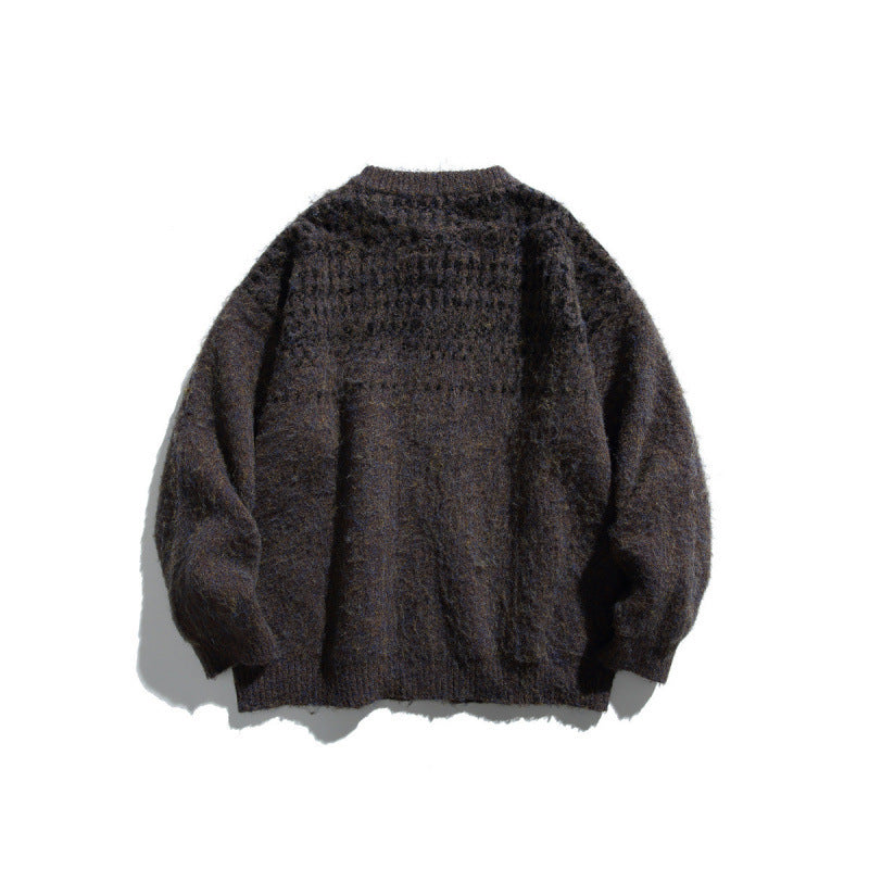 Women Chunky Knit Oversized Cardigan with Mohair Look and Round Neckline Fashion Glam