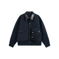 Men's Oversize Harrington Jacket with Faux Leather Collar, Flap Pockets, and Elastic Hem Fashion Glam
