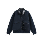 Men's Oversize Harrington Jacket with Faux Leather Collar, Flap Pockets, and Elastic Hem Fashion Glam
