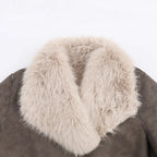Women Longer Reversible Faux Fur Coat with Oversized Shawl Collar and Patch Pockets Fashion Glam