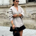 Women Oversize Wrap Cardigan with Balloon Sleeves and Waist Tie Fashion Glam