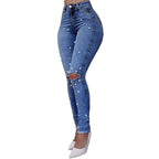 Women Pearl-Embellished High-Waist Skinny Jeans with Sculpting Fit Fashion Glam