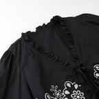 Women's short embroidered bolero jacket with ruffle collar and ties Fashion Glam