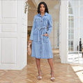 Ladies' midi dress made of denim with a waist belt and continuous button placket Fashion Glam
