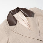 Women's Tailored Wool Blend Coat with Herringbone Structure, Contrasting Leather Collar and Tie Belt Fashion Glam