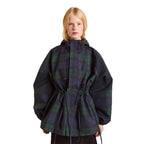 Women's Oversized Jacket in Casual Check Design with Practical Pockets and Waist Drawstring Fashion Glam