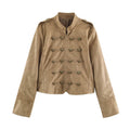 Women's short-cut cavalry jacket made of suede look with decorative button placket and epaulettes Fashion Glam