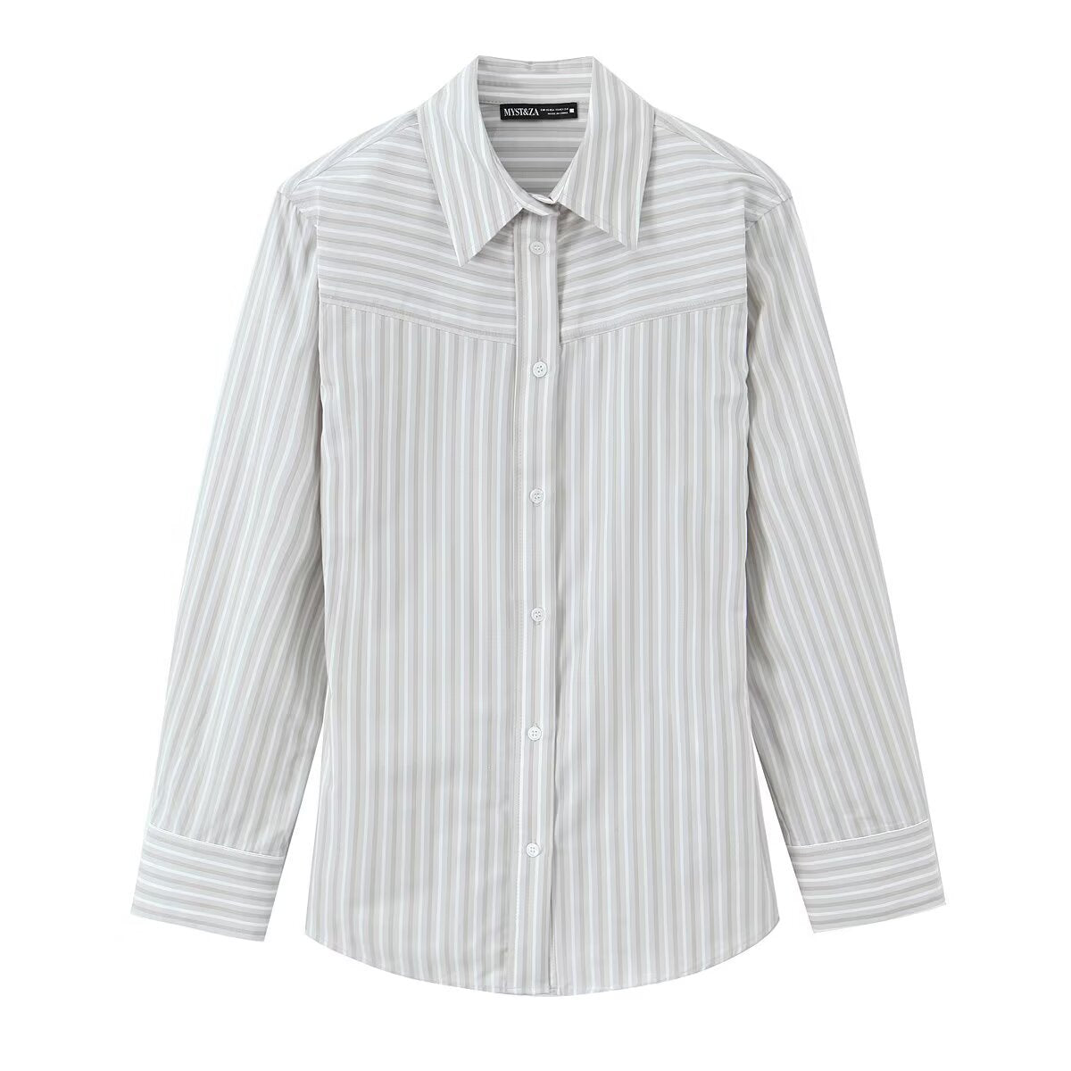 Women Striped Blouse with Western Yoke and Kent Collar Fashion Glam