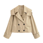 Women short jacket in trench coat style with double-breasted button placket and adjustable cuffs Fashion Glam