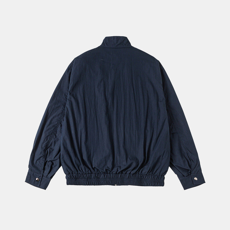 Men's Lightweight Harrington Jacket with Stand-up Collar, Elastic Hem, and Slanted Zipper Pockets Fashion Glam