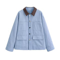 Women's Boxy Work Jacket with Cord Collar and Four Patch Pockets Fashion Glam