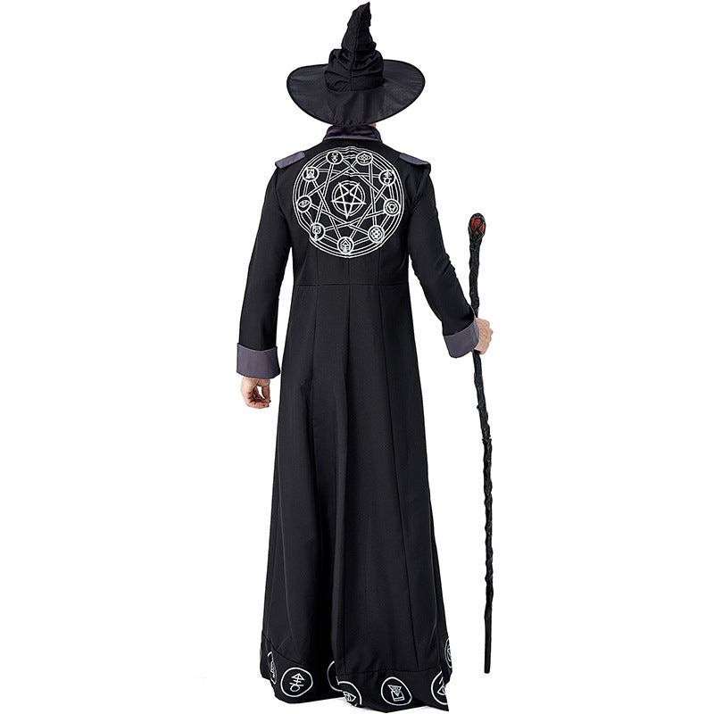 Men's magician costume with detailed symbols and elegant cape Fashion Glam