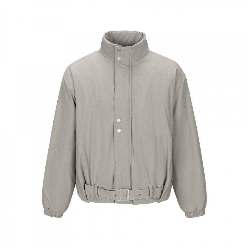 Men's short technical jacket with high stand-up collar, waist belt and elastic cuffs Fashion Glam