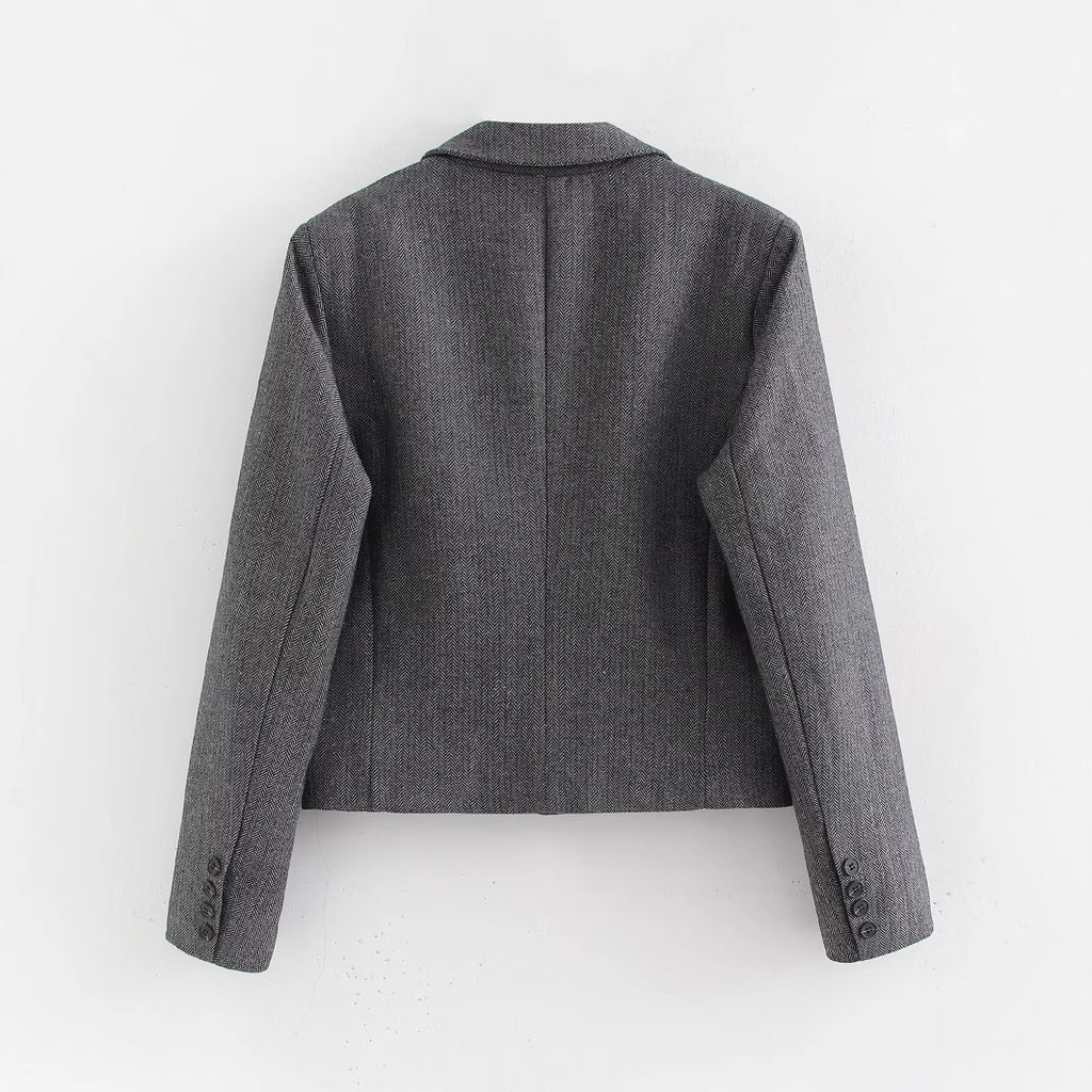 Women Short Cut Double Breasted Blazer in Houndstooth Pattern Fashion Glam