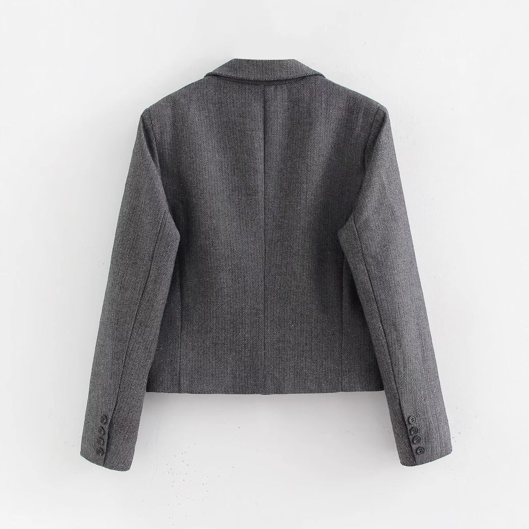 Women Short Cut Double Breasted Blazer in Houndstooth Pattern Fashion Glam