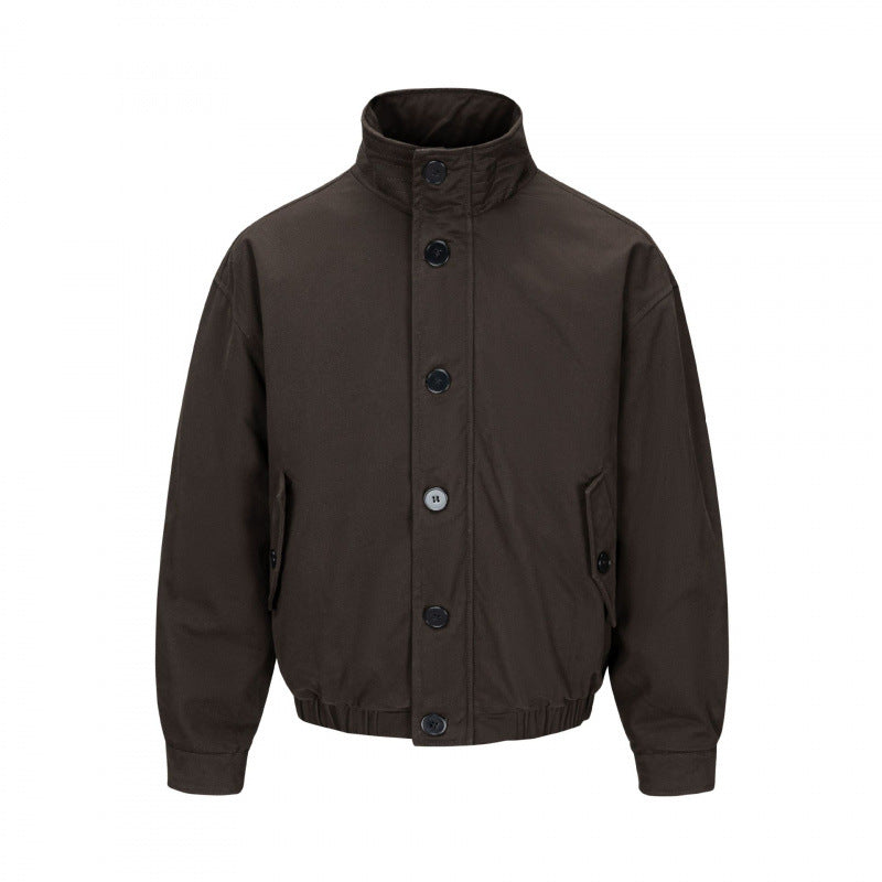 Men's short jacket in field look with reinforced stand-up collar, distinctive button placket and drawstring hem Fashion Glam