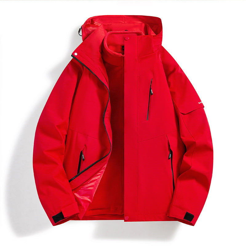 Men's Water-Repellent Softshell Fleece Layer Jacket with Hood and Windproof Front Flap Fashion Glam