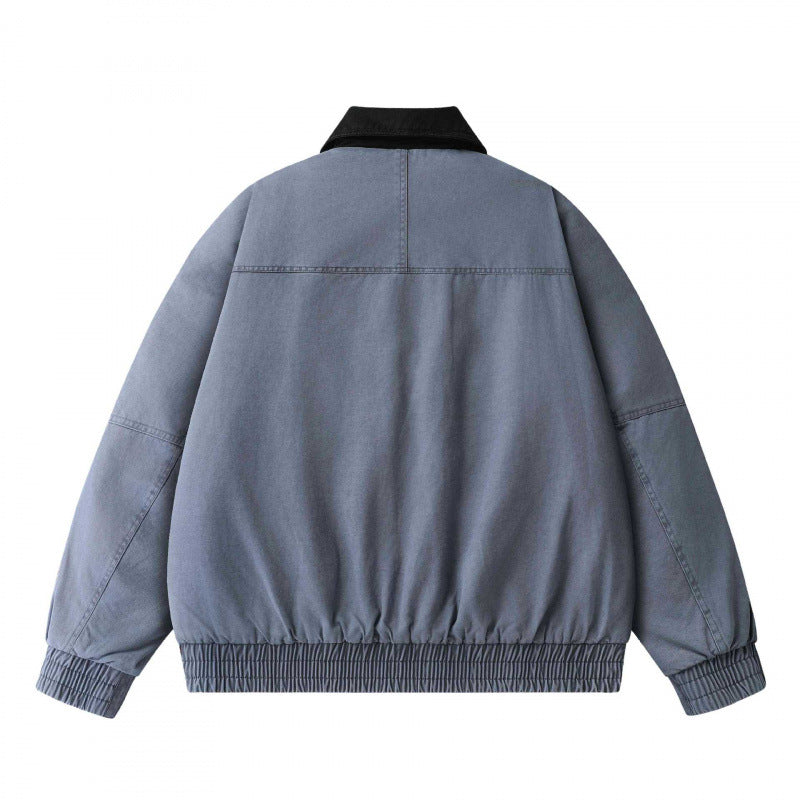 Men's Loose-Fit Worker Bomber Jacket made of Cotton Canvas with Contrast Collar and Drawstring Hem Fashion Glam
