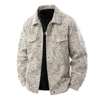 Men's corduroy trucker jacket with jacquard leaf pattern and snap button placket Fashion Glam