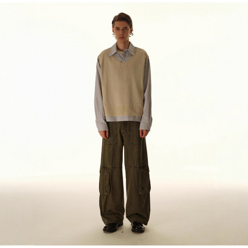 Women's Baggy Cargo Pants with High Waist, Large Flap Pockets and Reinforced Seam Panels Fashion Glam