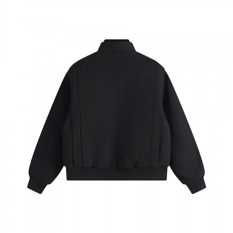 Unisex Boxy Blouson jacket with vertical tucked pleats, standing collar, and zipper Fashion Glam