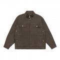 Unisex Boxy Shirt Jacket in Worker Style with Stand Collar, Front Zipper and Flap Pockets Fashion Glam