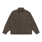 Unisex Boxy Shirt Jacket in Worker Style with Stand Collar, Front Zipper and Flap Pockets Fashion Glam