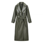 Women Oversize Faux Leather Coat in Trench Coat Style with Wide Lapels Fashion Glam