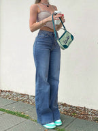 Women's High-Waisted Straight-Leg Jeans in Retro Style with Wide Hem and Five-Pocket Design Fashion Glam