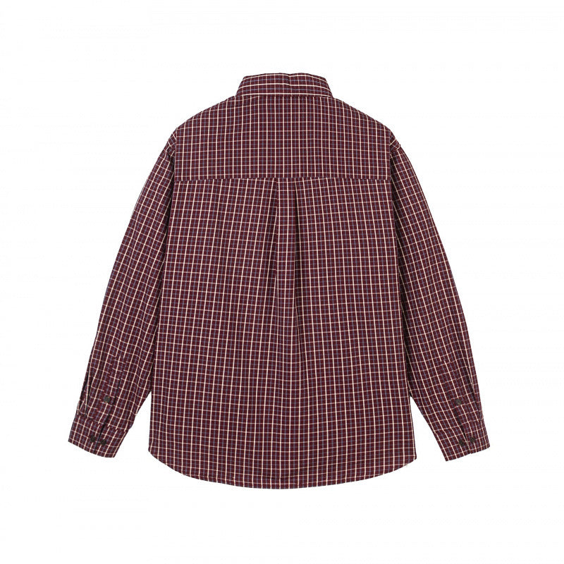 Men's Checkered Oversized Shirt made of Cotton Blend with Patch Chest Pocket and Curved Hem Fashion Glam