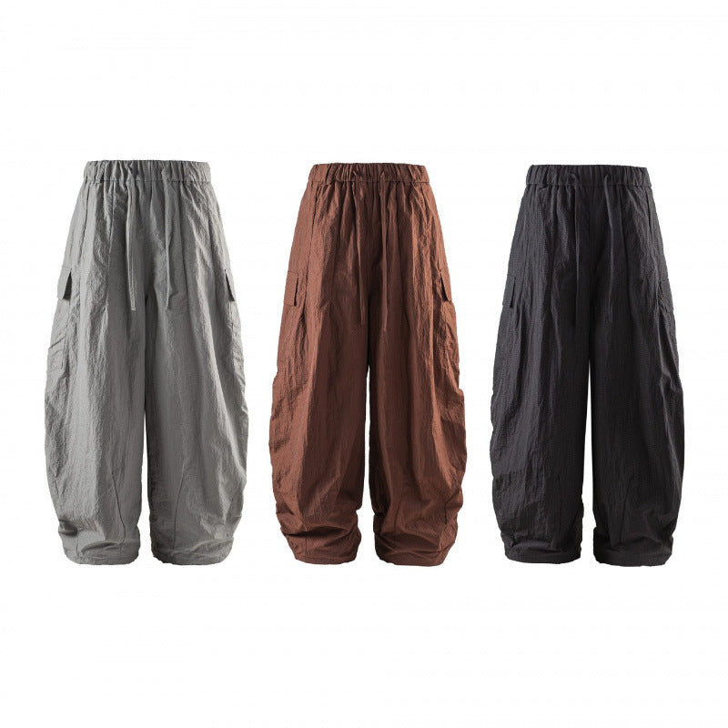 Unisex Wide Cropped Cargo Pants with Elastic Waistband, Drawstring and Overlay Pockets Fashion Glam