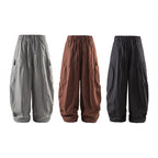 Unisex Wide Cropped Cargo Pants with Elastic Waistband, Drawstring and Overlay Pockets Fashion Glam