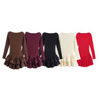 Women's figure-hugging mini dress with tiered ruffles and boat neckline Fashion Glam