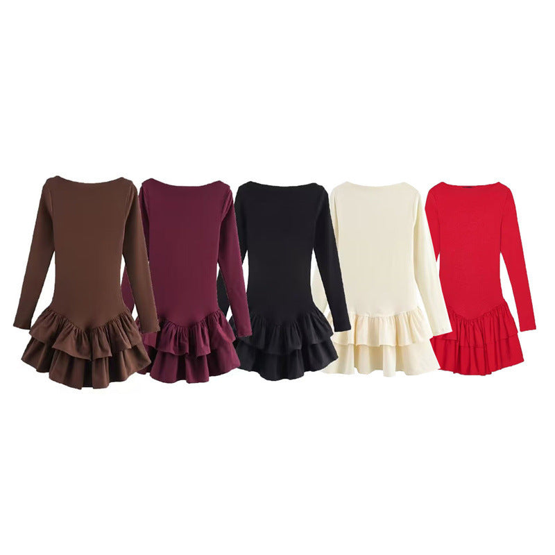 Women's figure-hugging mini dress with tiered ruffles and boat neckline Fashion Glam