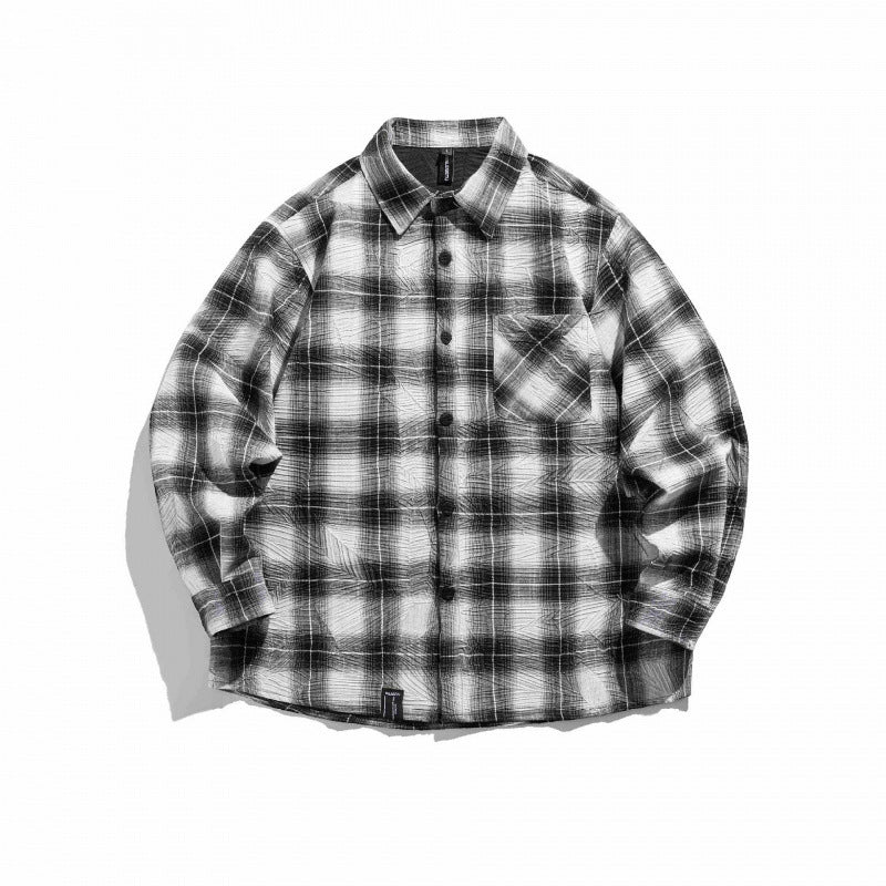 Unisex Checked Oversized Flannel Shirt with Chest Pocket and Rounded Hem Fashion Glam