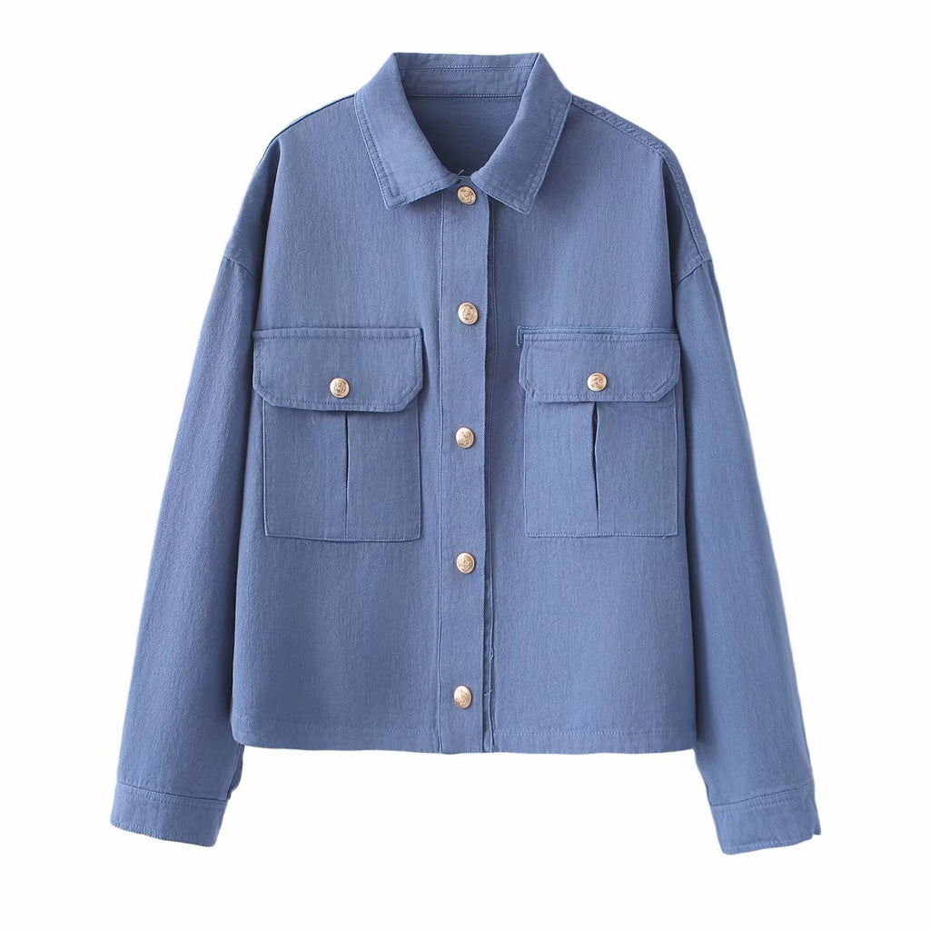 Women's Oversize Utility Jacket made of twill with appliquéd chest pockets Fashion Glam