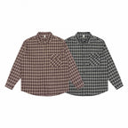 Men's Loose-Fitting Checked Flannel Shirt with Patch Chest Pocket and Rounded Hem Fashion Glam