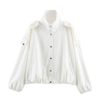 Women's short jacket in oversized bomber style with high stand-up collar and shoulder patches Fashion Glam