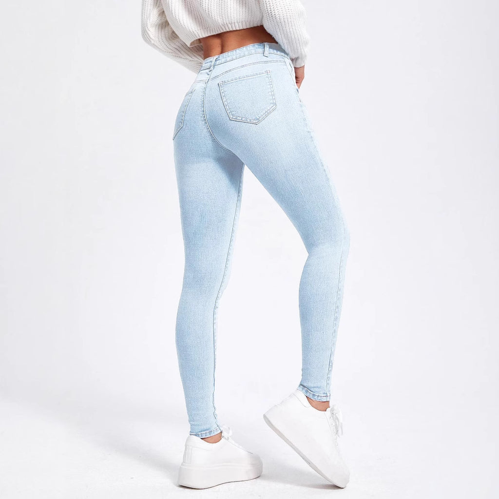 Women High-Cut Elastic Skinny Jeans with High Waist and Slim Fit Fashion Glam