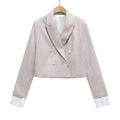 Women Cropped Double-Breasted Blazer with Lapel Collar Fashion Glam