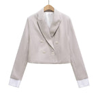 Women Cropped Double-Breasted Blazer with Lapel Collar Fashion Glam