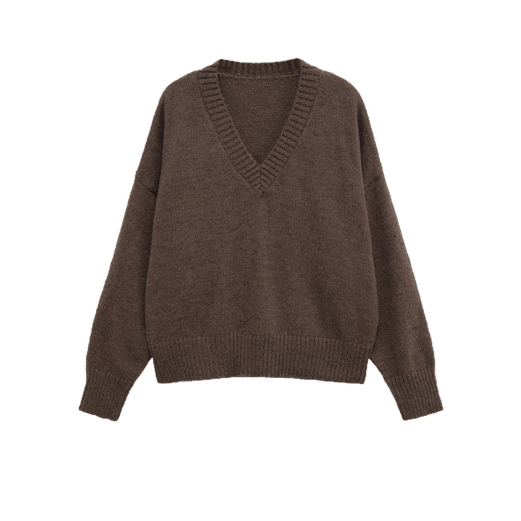 Women's Oversized V-Neck Knit Sweater with Kangaroo Pocket Fashion Glam