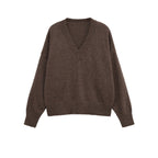 Women's Oversized V-Neck Knit Sweater with Kangaroo Pocket Fashion Glam