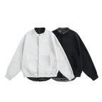 Men's Oversized College-Style Sweat Jacket with Concealed Snap Button Placket and Checked Lining Fashion Glam