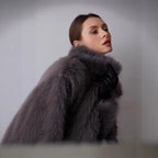 Ladies Boxy Short Faux Fur Coat with Extra Voluminous Shawl Collar Fashion Glam