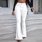 Women’s high-waisted flared trousers made of stretch denim with a center seam and figure-hugging cut Fashion Glam